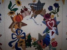 hand appliqued outline quilting feathers